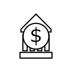 Finance line icon. Bank building  on white background