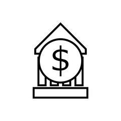 Finance line icon. Bank building  on white background