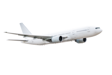 Wide body passenger airliner flying isolated on transparent background