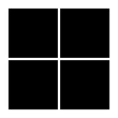Black fill, no stroke. Square divided in four parts, into quarters. 2x2 grid. Isolated png illustration, transparent background. Asset for overlay, montage, collage, presentation. Business concept.