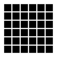 Black fill, no stroke. Square divided into thirty six, 36, parts. 6x6 grid. Isolated png illustration, transparent background. Asset for overlay, montage, collage, presentation. Business concept.