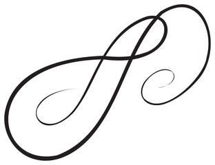 Calligraphic design element with black thin line. PNG with transparent background.