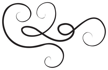 Calligraphic design element with black thin line. PNG with transparent background.