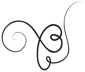 Calligraphic design element with black thin line. PNG with transparent background.