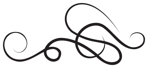 Calligraphic design element with black thin line. PNG with transparent background.