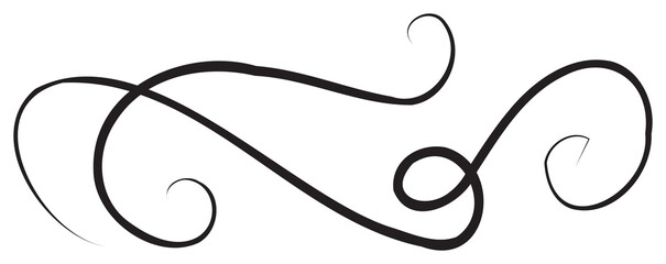 Calligraphic design element with black thin line. PNG with transparent background.
