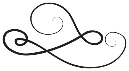 Calligraphic design element with black thin line. PNG with transparent background.