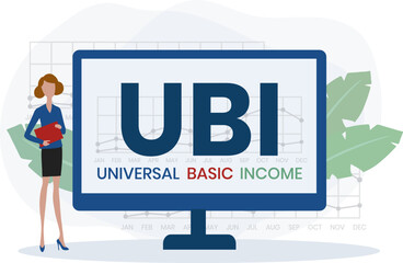 UBI - Universal Basic Income acronym. business concept background. vector illustration concept with keywords and icons. lettering illustration with icons for web banner, flyer, landing page
