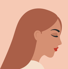 Woman portrait in minimal style. Female face profile. Blonde girl vector illustration