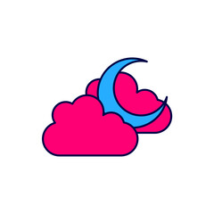 Filled outline Cloud with moon icon isolated on white background. Cloudy night sign. Sleep dreams symbol. Night or bed time sign. Vector