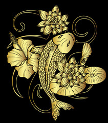 Beautiful doodle art Koi carp tattoo design.
