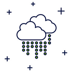 Filled outline Cloud with rain icon isolated on white background. Rain cloud precipitation with rain drops. Vector