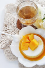 Homemade coconut milk and mango bi-color Kanten Jelly for tropical sweet food image 