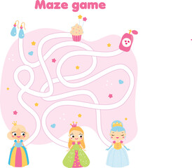 Maze puzzle. Help princess find objects. Activity for toddlers and kids. educational children game - 534484926