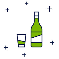 Filled outline Bottle of vodka with glass icon isolated on white background. Vector