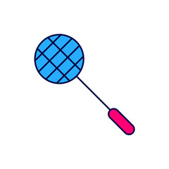 Filled outline Tennis racket icon isolated on white background. Sport equipment. Vector