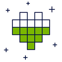 Filled outline Pixel hearts for game icon isolated on white background. Vector