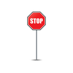 Stop road sign on post pole vector graphics