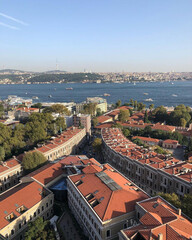 The view of the buildings in istanbul city with blue ocean