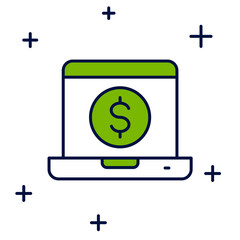 Filled outline Laptop with dollar icon isolated on white background. Sending money around the world, money transfer, online banking, financial transaction. Vector