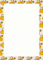 Autumn design template, hand drawn pumpkins, flat vector illustration