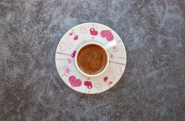 Turkish coffee on wooden background , top view.