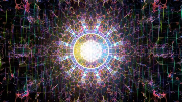 Mandala Background wallpaper illustration cgi colorful trippy pattern 4k animation meditation 3D mandala spiritual tunnel with sacred geometry light