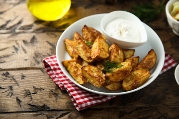 Roasted potato wedges with cheese and spices