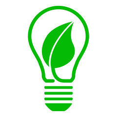 Concepto de idea verde. Logo energía sostenible. Silueta aislada de bombilla con hoja de planta
