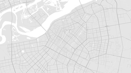 White and light grey Harbin city area vector background map, roads and water illustration. Widescreen proportion, digital flat design.