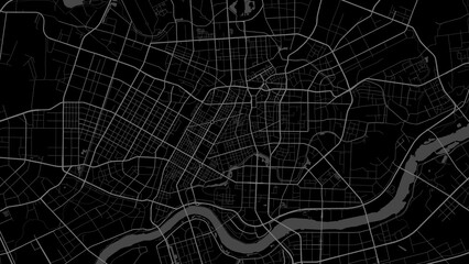 Dark black Shenyang city area vector background map, roads and water illustration. Widescreen proportion, digital flat design.