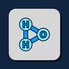 Filled outline Chemical formula for water drops H2O shaped icon isolated on blue background. Vector