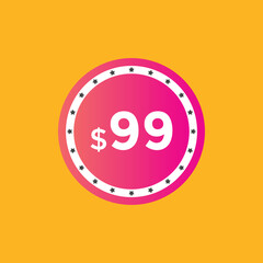 99 dollar price tag. Price $99 USD dollar only Sticker sale promotion Design. shop now button for Business or shopping promotion
