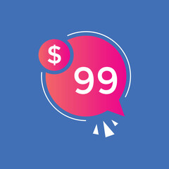 99 dollar price tag. Price $99 USD dollar only Sticker sale promotion Design. shop now button for Business or shopping promotion
