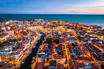 Obraz premium Town of Grado on Adriatic sea aerial evening view