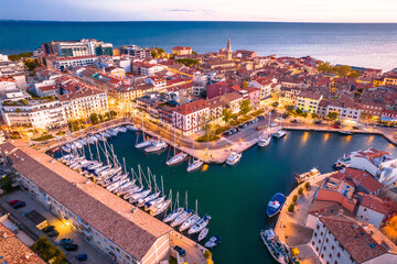 Town of Grado on Adriatic sea aerial evening view