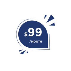 $99 USD Dollar Month sale promotion Banner. Special offer, 99 dollar month price tag, shop now button. Business or shopping promotion marketing concept
