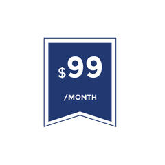 $99 USD Dollar Month sale promotion Banner. Special offer, 99 dollar month price tag, shop now button. Business or shopping promotion marketing concept
