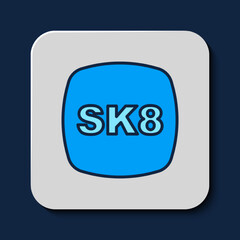 Filled outline Skateboard icon isolated on blue background. Extreme sport. Sport equipment. Vector
