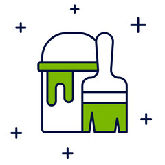 Filled outline Paint bucket with brush icon isolated on white background. Vector