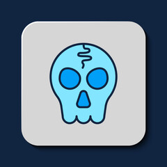Filled outline Skull icon isolated on blue background. Happy Halloween party. Vector