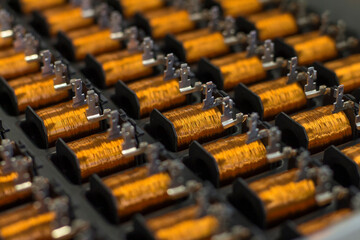 Close up on industrial coils made of copper.