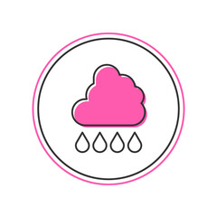 Filled outline Cloud with rain icon isolated on white background. Rain cloud precipitation with rain drops. Vector