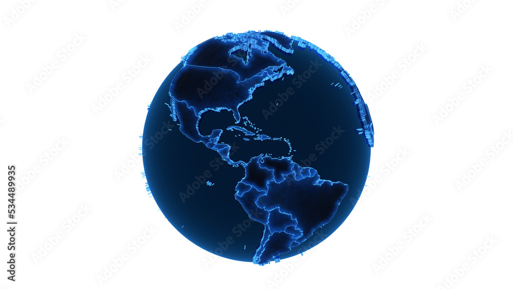 Poster Planet Earth 3d render/Technological background render of the planet Earth with the borders of countries and continents in blue. Transparent background, isolated object.