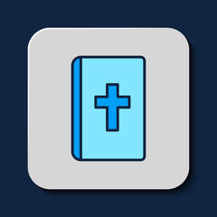 Filled outline Holy bible book icon isolated on blue background. Vector