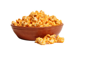 Fototapeta na wymiar Bowl of Spicy Cheese Popcorn in Bowl on White Background