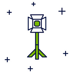 Filled outline Studio light bulb in softbox icon isolated on white background. Shadow reflection design. Vector