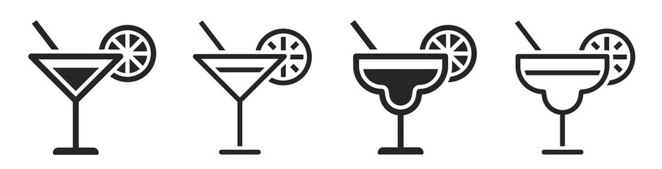 Margarita cocktail icon. Cocktail margarita glass icons set. Line and flat icon - stock vector.