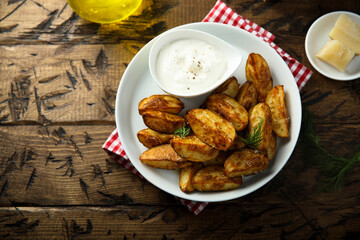 Roasted potato wedges with cheese and spices