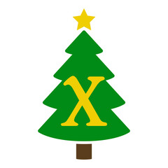 Obraz premium Logo con letra inicial X en silueta de árbol de navidad abstracto con estrella. Icono plano aislado
